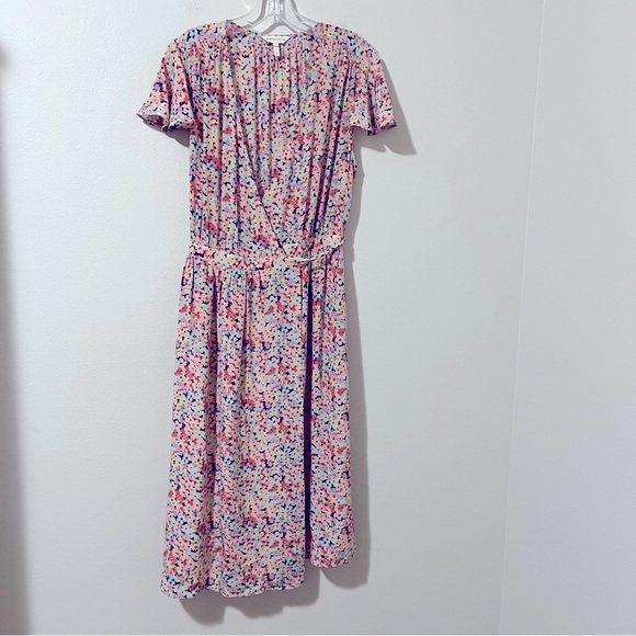 Rebecca Taylor Dress Size 12 Silk Floral Wrap Over Flutter Sleeves Preowned - Picture 2 of 12